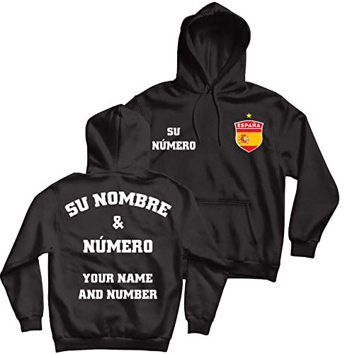 lepni.me Felpa da Calcio Personalizzata Unisex Spagna | Il Tuo Nome e Numero | Distintivo della Bandiera Spagnola | Campionato Europeo di Calcio 2024 (XL Nero Multicolore)