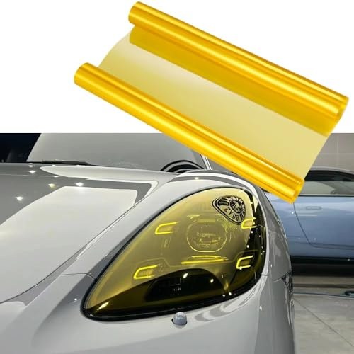 NewL Scheinwerfer-Tönungsfolie 40x152cm Gelb, Extra Breit, Selbstklebend | Montagewerkzeug inkl., hohe Dehnbarkeit, waschbeständig, rückstandsfrei haftend, für Auto Rücklicht & Nebelscheinwerfer