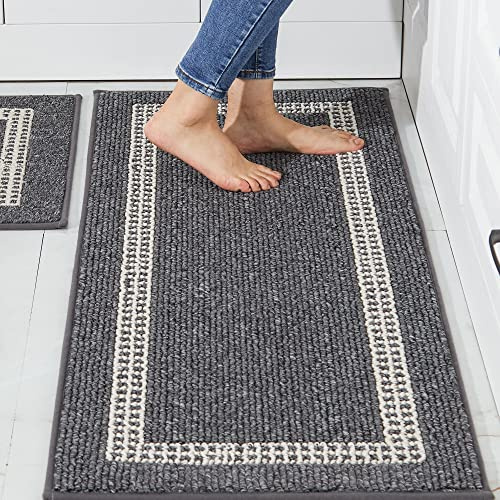 COSY HOMEER Kitchen Rugs Non-Slip 20x30/20x48 Inch Thick Polypropylene Standing Mat for Home Machine Washable, Black