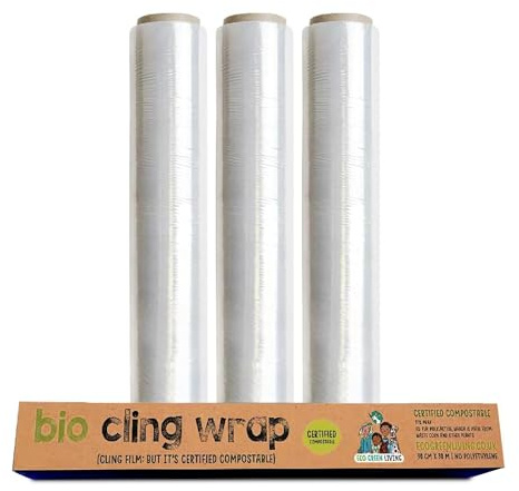 Pellicola trasparente biodegradabile Eco Green Living, 100% compostabile, senza BPA e plastica, vegana, adatta a dispenser in cartone riciclabile. Confezione da 3 rotoli da 30 cm x 30 m