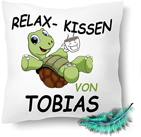 Print Deluxe Lustig bedrucktes Relax Kissen personalisiert mit Namen, Schildkröte und Spruch |Geschenk, Kuschel Dekokissen, Zierkissen 40X40| Kissenbezug (mit Kissenfüllung)