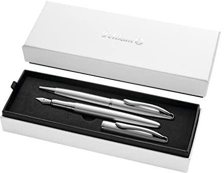 Pelikan Jazz Noble Elegance K/P36 mit Füller und Kugelschreiber, Silber, eleganter Patronen-Füller und Kuli aus Metall