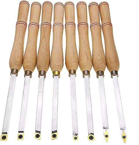 Outils de Tournage du Bois, Ensemble de 8 Ciseaux à Bois à Pointe en carbure avec poignées Confortables pour Outils de Tournage de Tour électrique