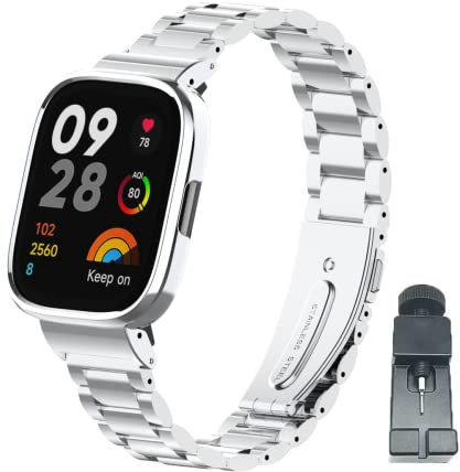 nuosiweilang Kompatibel Für Xiaomi Redmi Watch 3 Armband Sport Edelstahl Metall Uhrenarmband Armband Ersatzarmband Für Redmi Watch 3 Männer und Frauen