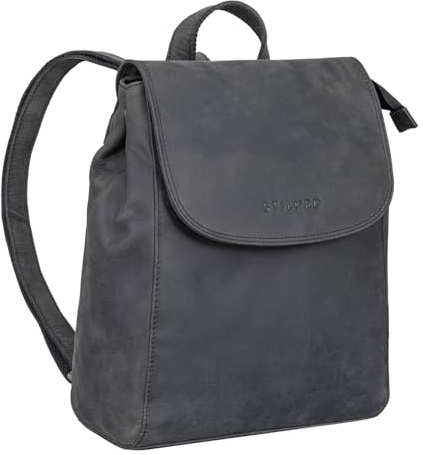 STILORD Hazel Frauen Rucksack Elegant Leder Daypack Kleiner Lederrucksack Vintage Cityrucksack Rucksackhandtasche für 13,3 Zoll MacBook Echtleder Farbe:Carbon - grau