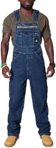 MANGGUO Jeans-Latzhose für Herren Arbeitsoverall mit Entspannter Passform Verstellbaren Trägern und Mehreren Werkzeugtaschen (DE/NL/SE/PL, Alphanumerisch, L, Regular, Regular, Blue)