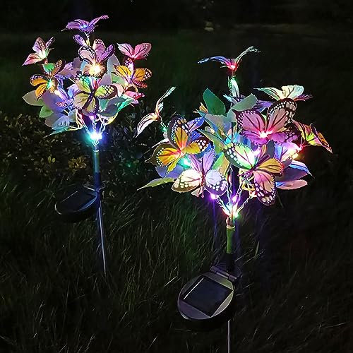 Demiawaking 2Pcs Solarlampen für außen, Solar Schmetterling LED Gartendeko, automatischer EIN/Aus, IP65 wasserdichte Garten Solarleuchte Deko Solar Lichterkette (C)