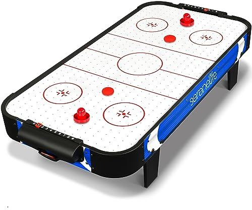 SereneLife Airhockey Tisch mit Luft – Air Hockey Spieltisch ideal als Gamer Tisch – Tischhockey für lustige Tischspiele mit Airhockey Pucks & Schieber – Robuste Air Hockey Tische Kinder & Erwachsene