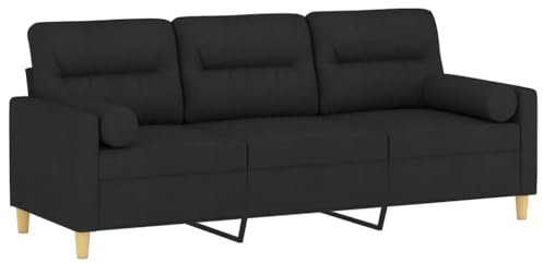 vidaXL Sofa 3 Sitzer, Couch mit Zierkissen, Liegesofa für Wohnzimmer, Polstersofa Sessel Relaxsofa Loungesofa Relaxcouch, Schwarz Stoff