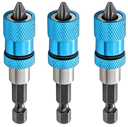 Saipor Bithalter, magnetisch, mit verstellbarer Schraubentiefe, Sechskantschaft, 1/4 Zoll, inkl. 3 Schraubendreherköpfe PH2 für Trockenbau, Bit, Drywall Screwdriver Bit Holder (blau)