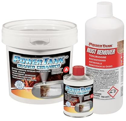POWER TANK BIANCO CERAMICO Trattamento Serbatoio Moto Auto (100/120 Litri) Kit Very big 2,5 kg per interno Serbatoi benzina Di Gasolio Diesel Elimina la Ruggine Ripara Protegge Arrugginito Antiruggine
