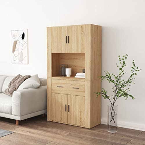 CKioict Vitrinenschrank Mehrzweckschrank Sideboard Wohnzimmer Highboard Sonoma-Eiche Holzwerkstoff für Wohnzimmer & Schlafzimmer