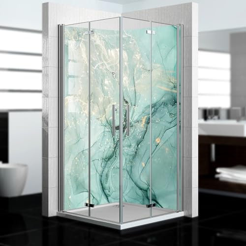 dedeco Eck-Duschrückwand wasserfest Motiv: Marmor V19, UV-Lack matt, 2 x 90x200 cm, als Badrückwand zum Fliesenersatz, als Dekorwand, Wandverkleidung und Duschplatte aus Aluminium - Made in Germany