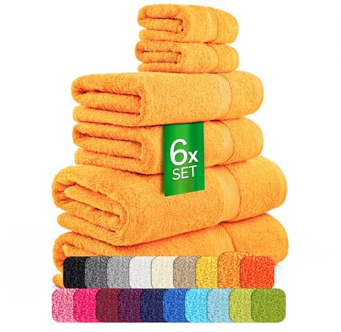 ETÉREA Handtücher 6er Set [100% Baumwolle] - Carli Safran - 2X Duschtücher 2X Handtuch 2X Gästehandtücher - Kleine Handtücher - Handtuch Set Badetuch - Towel - Gesichtshandtücher - Frottee 500 g/m²