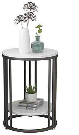 Exquisite Nachttische, runder Couchtisch, doppelschichtiger Marmor-Beistelltisch, Innenwohnung, Balkon, Wohnzimmer, Akzenttisch, leicht zu bewegender Korbtisch (Farbe: B, Größe: 40 x 40 x 55 cm)