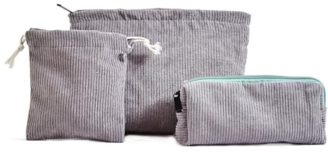 3 stück Kosmetiktasche, schminktasche klein,reißverschlüsse,kordsamt Kosmetiktasche Cord,travel Cosmetic Organizer für Damen mädchen,grau