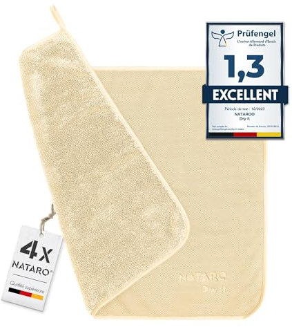 NATARO® 4 Stück Fast Dry it. Premium Trockentuch für Duschkabine, Auto, Haushalt, Camping – DAS ORIGINAL – extra saugfähiges Microfasertuch, fusselfrei, kratzfrei Shiny Wipes Tücher 40x50cm