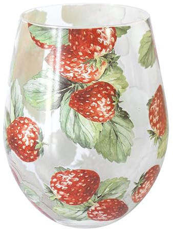 Lesser & Pavey Stemless Glass Strawberry Field Copa Cup Tumbler Watercolour Paint Novelty Gift