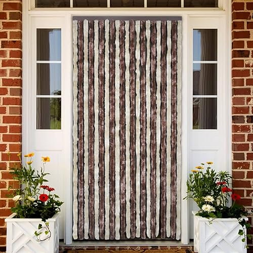 Ailgely Flauschvorhang Chenille 90 x 220 cm, Türvorhang aus Chenille Fliegenschutz Insektenschutz Camping Insektenschutz für Camping Wohnwagen Beige und Hellbraun