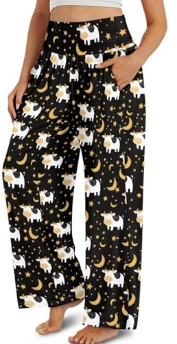 Mumeson Cartoon Milk Cow Harem Pants Kung fu Pant Soft Wide Leg Pants for Girls Ladies Dailywear Soft Soft Lightweight Yoga Pants Workout Running Pants