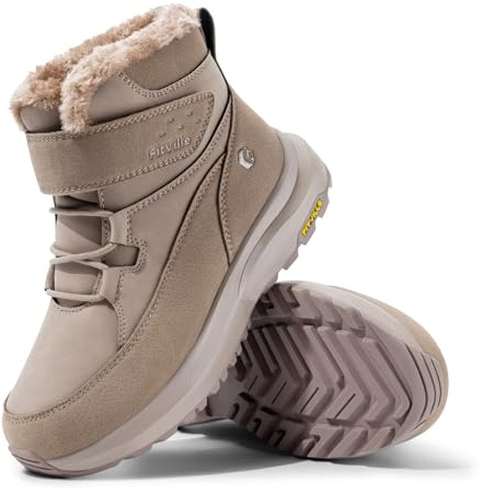 FitVille Stivali da Donna Invernali Pianta Larga Scarpe da Neve con Pelo Impermeabili Foderate Calde Stivali corti da Esterno Antiscivolo Beige 37 EU X-Larga
