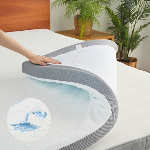 Belffin 2 Inch Gel Memory Foam Mattress Topper Full Size, Bed Mattress Topper Waterproof for Body Support & Pressure Relief, with Removable Cover, Soft & Breathable, Gray