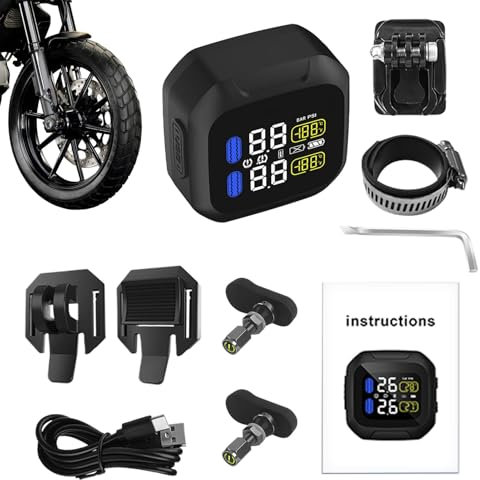 zwxqe Solar Wiederaufladbares Reifendruckkontrollsystem, intelligentes TPMS für Roller, kabelloses TPMS für Motorrad, Motorrad-Reifendruckkontroller, solarbetriebenes TPMS für Radfahren