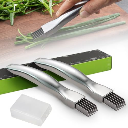 ComedyKing Shred Silk The Knife, nouveau couteau de broyage 2024 couteau à oignon vert haché en acier inoxydable amélioré, gadget multifonctionnel pour trancher les aliments ménagers (2pcs)