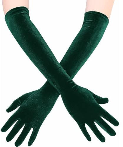 Blausky 1 Paar Handschuhe,Damen Abendhandschuhe,Samt Handschuhe,Lange Samthandschuhe,Hochzeitshandschuhe,Wärme Gloves,Ellenbogen Handschuh,für Party Halloween Karneval,9 x 53 cm,Dunkelgrün