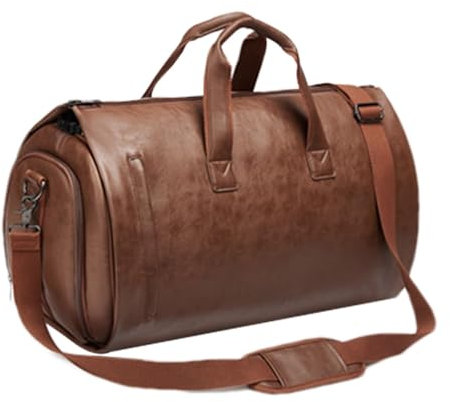 Garment Duffle Bags For Travel PU Leather Garment Duffle Bags for Travel, Convertible Duffel Suit Bag with Shoe Compartment, Waterproof Garment Bag Suitcase for Travel and Camping