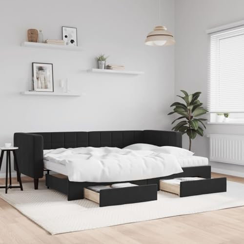 Somanki Tagesbett Ausziehbar mit Schubladen Schwarz 80x200 cm Samt, Schlafsofa, Daybed, Bettsofa, Sofa Bed, Sofabett, Schlafcouch, Jugendbett, Bettgestell, Bettcouch - 3196760