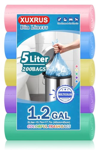 XUXRUS Farben Müllbeutel 5L Müllsäcke Reißfest Abfallbeutel,200 Stück Kleine Mülltüten