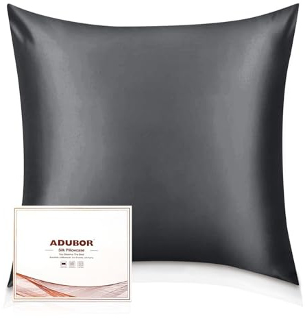 Adubor 100% Seidenkissenbezug 80x80cm für Haar und Haut mit Reißverschluss | 22 Momme Seide, Fadenzahl 900, mit verstecktem Reißverschluss, beide Seiten, Grau Raum, 1 Stück