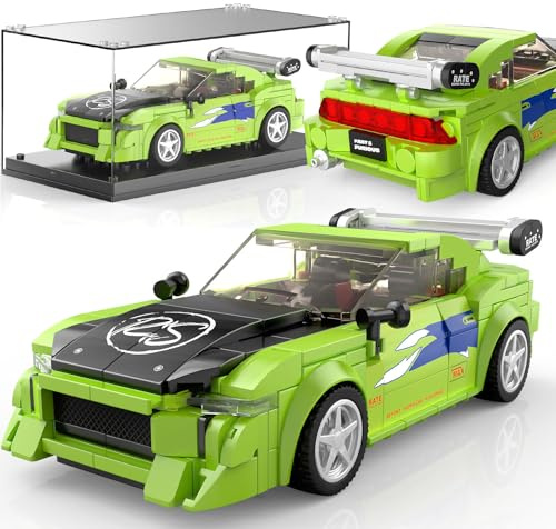 Mould King Speed Champion Auto Baustein mit Acrylvitrine, Fast 2 Furious Technik 27033 Rennwagen Sportwagen Bauspielzeug, sammelbares Modellauto，Klemmbausteine Rennauto Bausätze für Fans (390 Teile).
