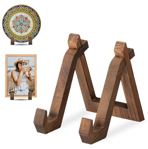 MEETOZ Wooden Plate Display Stand, 6 Inch Plate Holder for Displaying, Decorative Picture Frame Dish Photo Plaque Platter Wood Stand