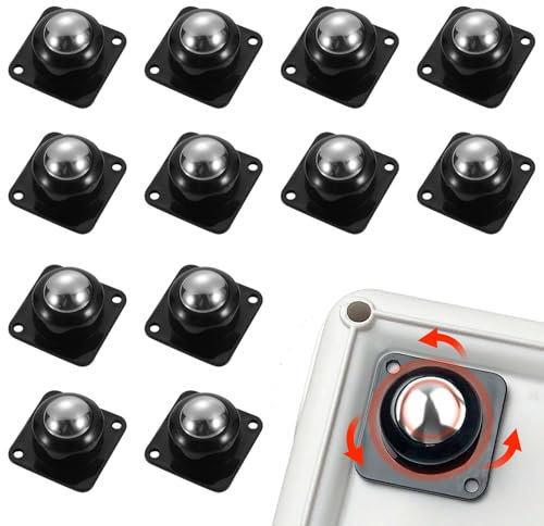 TREABEAR 12PCS Kugelrollen für Möbel Sselbstklebendes Schwarz, Möbelrollen Klein, Selbstklebendes Rollenrad, Universal Universalrad Selbstklebende 360° Möbelroller für Transport von Möbeln