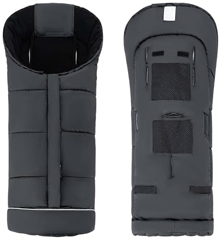 Daliya® ArcticLine Winterfußsack & Schlafsack – Universal für Kinderwagen & Buggy, für Babys bis 36 Monate, mit Kapuze, Reißverschluss, Klettverschluss, Fleece-Innenfutter, warm gefüttert (Schwarz)