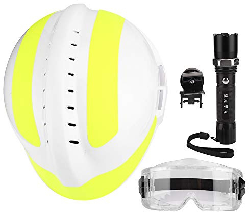 Casque de Protection Adulte, Casque de sécurité de Secours d'urgence Protection de la tête de Travail de feu Anti-Impact avec Lampe Frontale et Les Lunettes