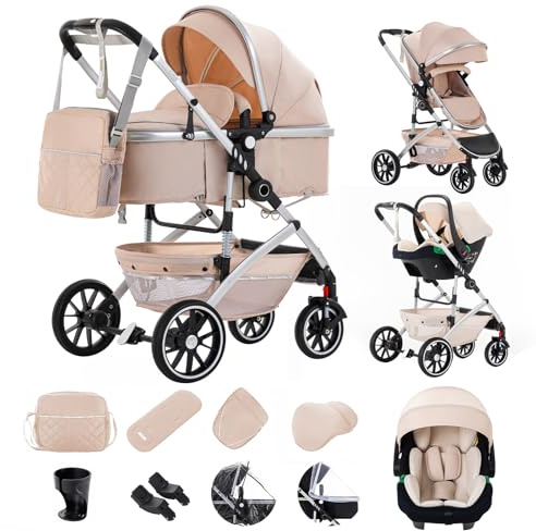 Gcarebb Passeggino 3 in 1 con seggiolino auto, portatile, con un clic, pieghevole, con telaio in alluminio, per neonati da 0 a 4 anni