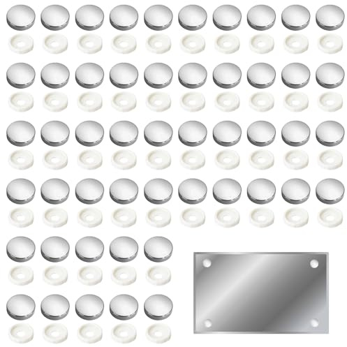 50PCS Screw Caps Silver Cover Small Round Plastic Mirror Screws Bolt Chrome Coated Screw Covers for 6g & 8g Gauge Mirror Screws with Chrome Caps Clip-On Type Decorative Covers for Floor Toilet