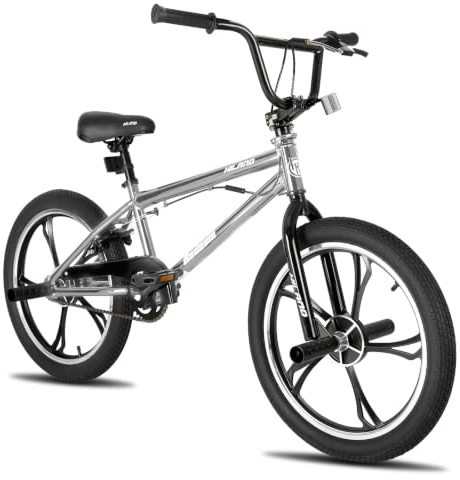Hiland 20 Inch 5 Spoke Kids BMX Bike, 360 Degree Rotor Freestyle, BMX Bicycle for Boys Girls Ages 7-13, 4 Pegs Single Speed Kids BMX Bike, Silver