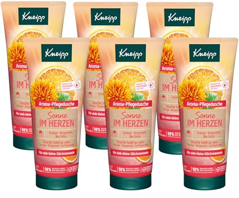 Kneipp Aroma-Pflegedusche Sonne im Herzen - Multipack - Duschgel mit Orange, Bergamotte & Bio Saflor - Rezeptur ohne Mikroplastik - 6 x 200ml