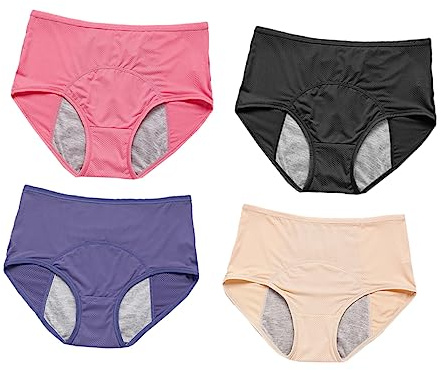 FOMIYES 4 Pezzi Mutande Ciclo Mestruale Slip Mestruali Traspiranti e Perdite Mutande Culotte e Leggere Protezione per Periodo Grigio e XL