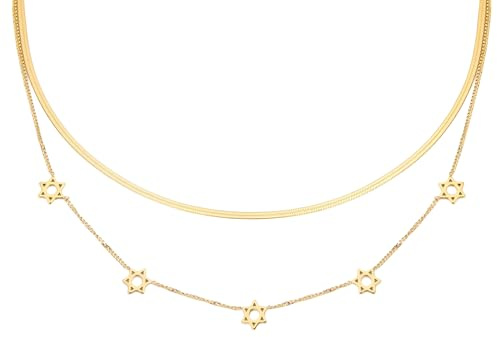 HHRLCH Collana con stella di David per donne e uomini, ciondolo stella di David in argento sterling 925 con catena a doppio strato esagramma, collana con stella ebraica da donna, collana con stella di