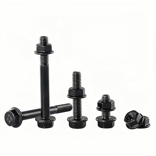 RAYGOODA M8-1,25x55mm Flansch-Schrauben-Set mit Mutter (6 Sets) - Güteklasse 10.9 Legierungsstahl, Schwarz-Zink-Beschichtung, Teilgewinde, selbstsichernd & vibrationsfest