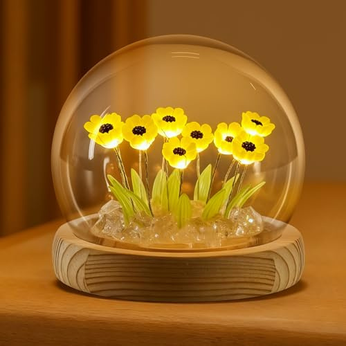 ONXE Tulip Night Light LED Decorations Lamp,Birthday Mothers Day Gifts for Girlfriend Mom Women Her Wife Sister Girls,Artificial Tulips Bedroom Flower Table Lamp in Glass Dome (USB Powered)