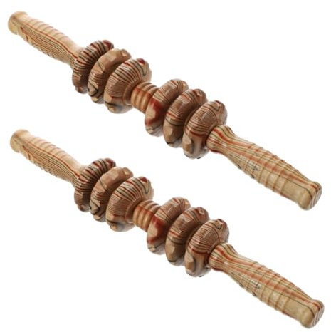 Holz Bauchmassagegerät mit Sechs Rollen, 2 Stück-pack Khaki | Rückenrolle für Körpermassage, Entspannendes Rollendesign, für Senioren und Fitnessfans