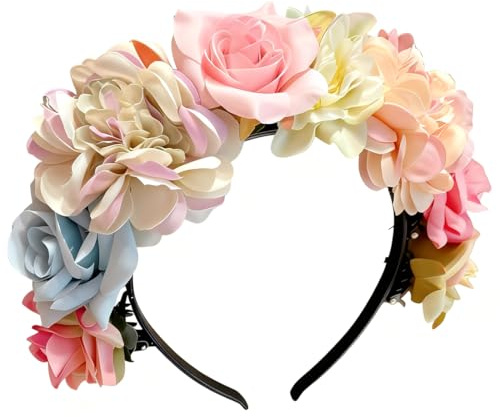 YUPZAR 1 Stück Haarreif Blumen Haarband Trachten Haarschmuck Blumenstirnband Blumen Haarkranz Damen Mädchen Kopfschmuck mit Blüten für Hochzeit Karneval Mottoparty