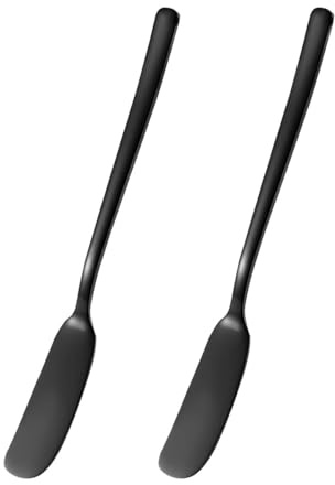 EXCEART Espátulas para Mantequilla y Queso de Acero Inoxidable 304 Cuchillos Multiusos Negros 2 Piezas para Untar Mermelada y Pasteles Utensilios de Cocina Versátiles para Uso Doméstico