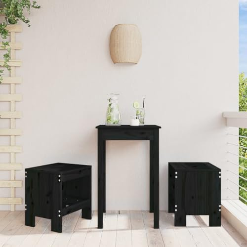 IBUQDDV Gartenhocker 2 Stück Schwarz 40x36x45 cm aus Massivholz Kiefer für Terrasse Balkon Outdoor Sitzgelegenheit mit Fußstütze Rustikale Holz Hocker Langlebig und Wetterfest
